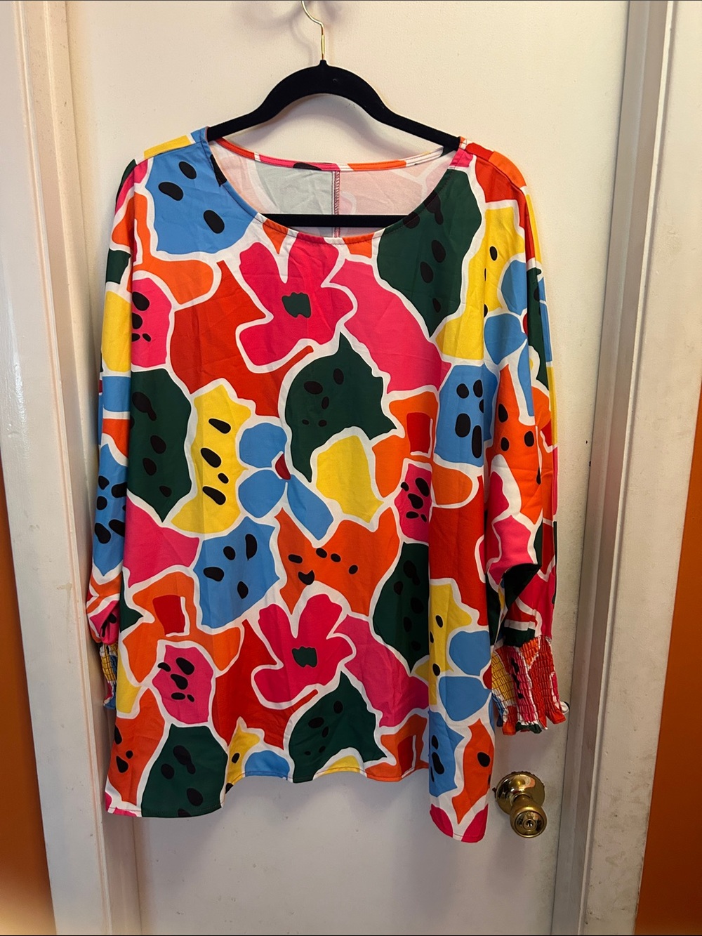 Colorful Floral Print Long Sleeve Tunic Top - Multi